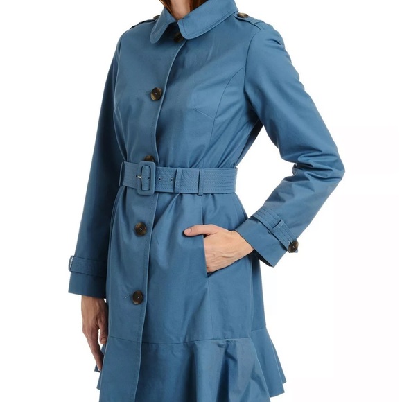Kate Spade New York Belted Peplum Trench Coat in Copen Blue Size M - Picture 2 of 7